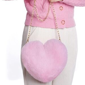 Pink Heart Fluffy Crossbody Bag